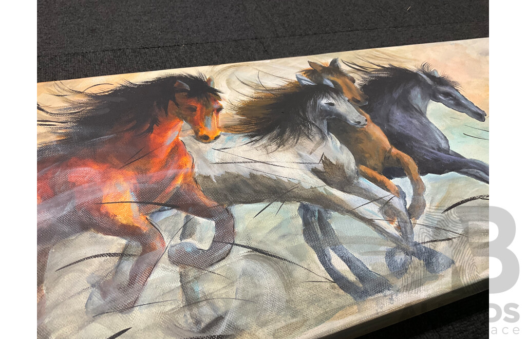 Unknow Artist, Acrylic on Canvas, 61 X 61 Cm (frame) and  30 X 76 Cm (frame) - Lot of 2