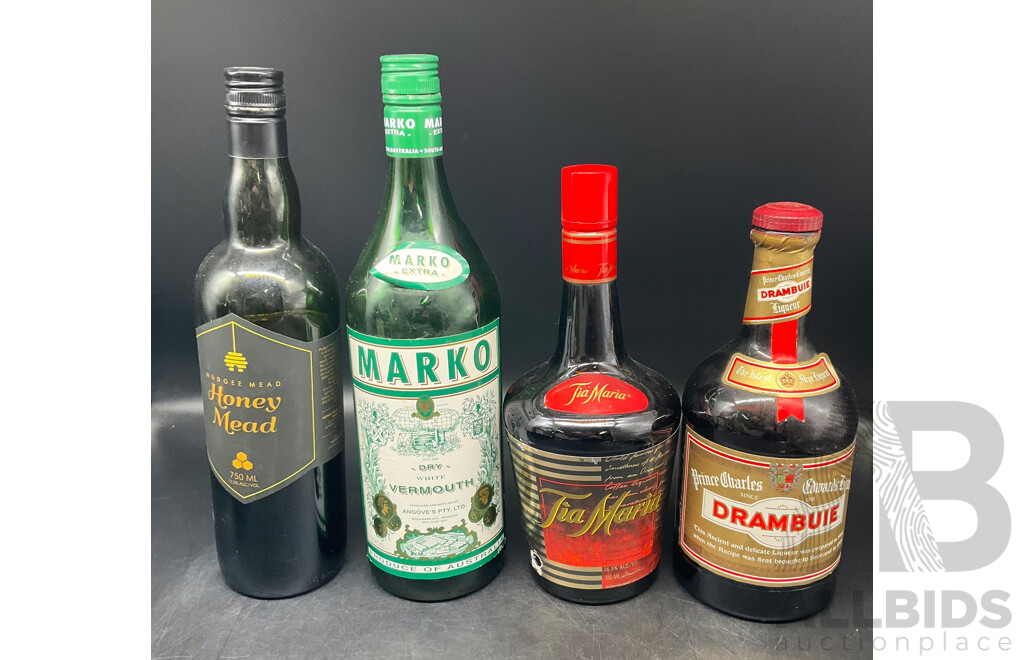 Assorted Spirits - BALLANTINES, MARKO, TIA MARIA, DRAMBUIE, GLENFIDDICH and More - ALL OPENED BOTTLES  - Lot of 10