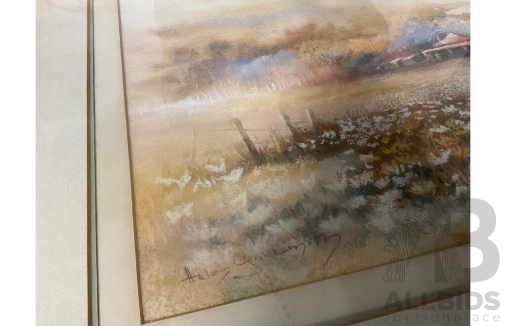 Helen Goldsmith, (1937-) 'Farmstay ', Mix Oil - Pastel and Watercolor on Paper, Glass, 50 X 57 Cm (frame)