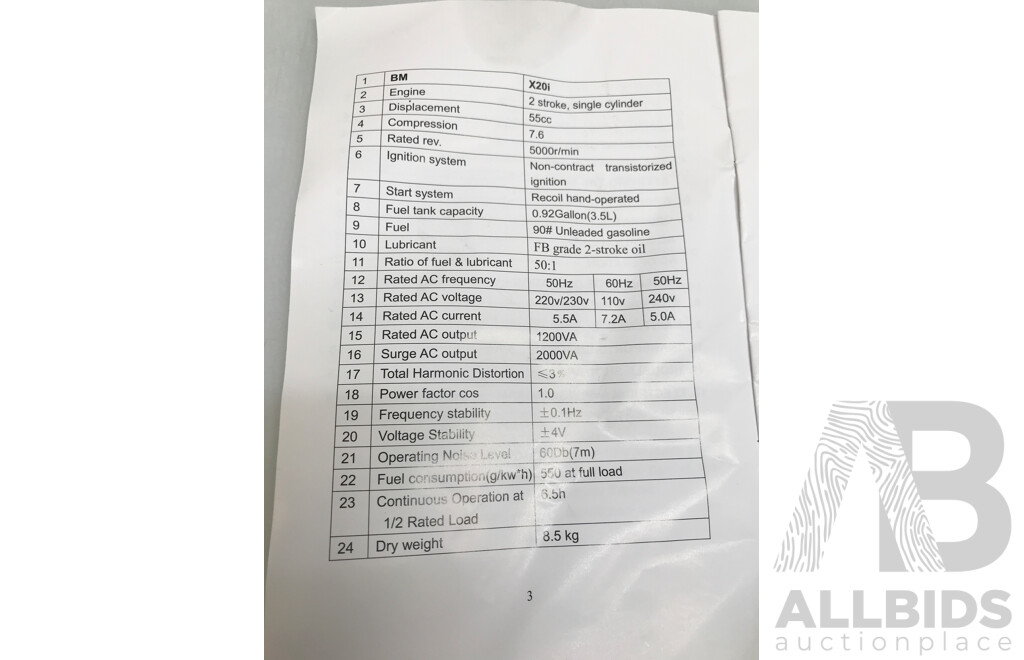 Baumr AG (BM-X20i) Digital Recreational Inverter Generator