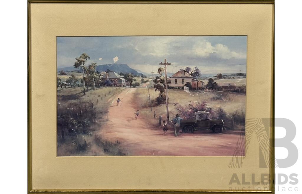 D'Arcey Doyle, Kite Flying, Print of Original Oil & Stella Coleman, Old Timer, Vintage Ink & Watercolour, 42 x 52 cm (larger frame) (2)