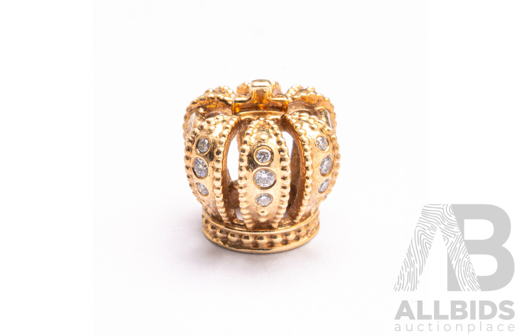 Pandora Authentic 14ct Diamond Crown, Rare Retired Bead, TDW 0.12CT, 2.88 Grams