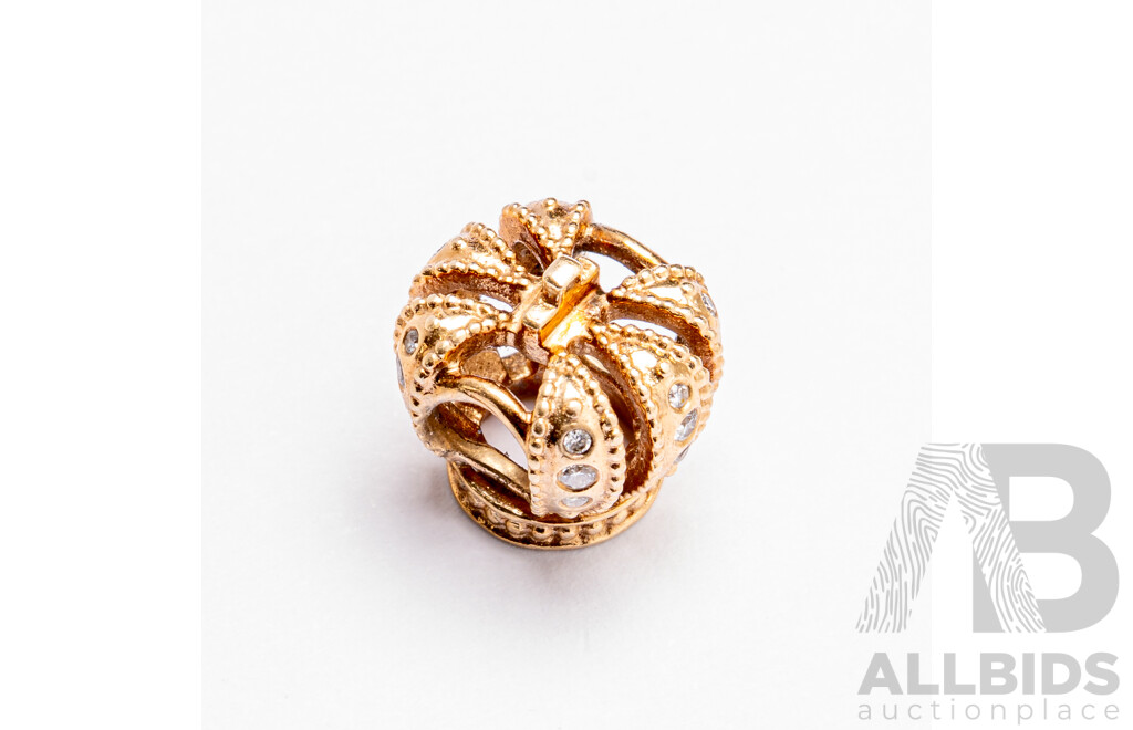 Pandora Authentic 14ct Diamond Crown, Rare Retired Bead, TDW 0.12CT, 2.88 Grams