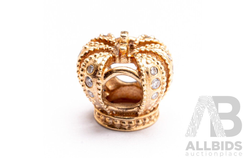 Pandora Authentic 14ct Diamond Crown, Rare Retired Bead, TDW 0.12CT, 2.88 Grams