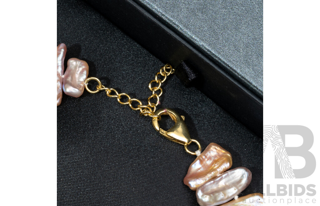 Biwa Pearl Necklace, As New in Presentation Box, 40+5cm, Hallmarked 925