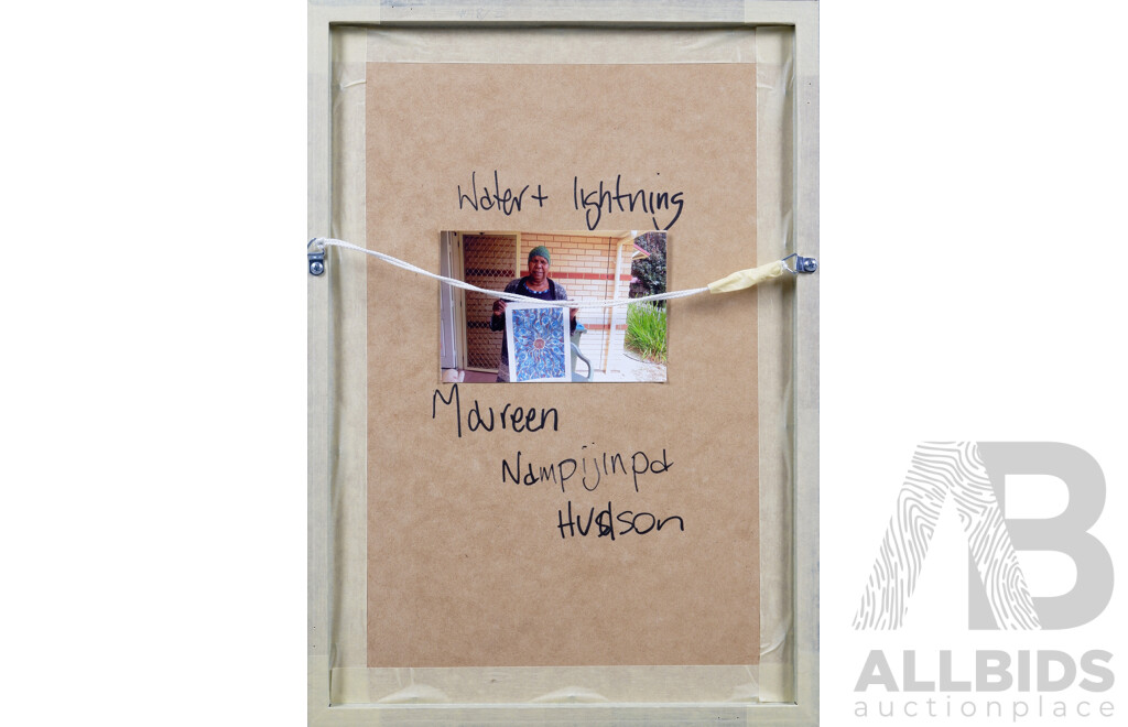 Maureen Nampijinpa Hudson, (20th Century, Indigenous-Australian, 1959-), Water and Lightning, Acrylic on Canvas on Board, 49 x 35 cm (frame)