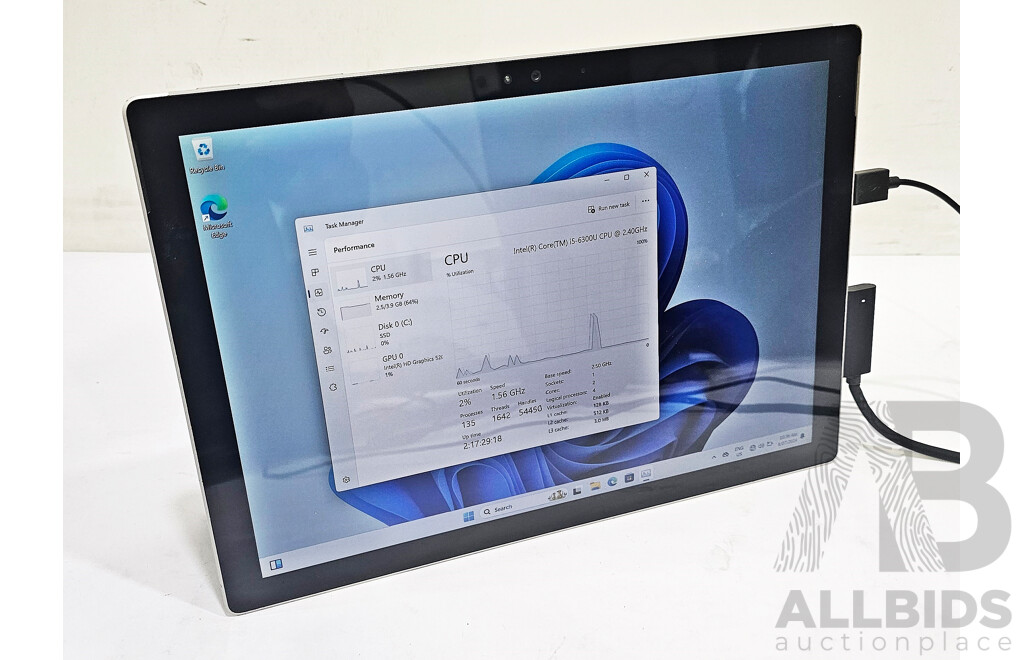 Microsoft (1724) Surface Pro 4 Intel Core I5 (6300U) 2.40GHz-3.00GHz 2-Core CPU 128GB 12-Inch Touchscreen Detachable Laptop