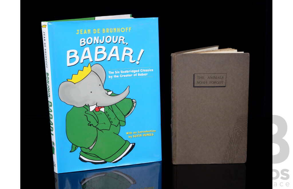 Bonjour Babar, Jean De Brunhoff, Random House, 200, Hardcover with Dust Jacket Along with First Edition 1933,  A.B Patterson Illustrated the Animals Noah Forgot