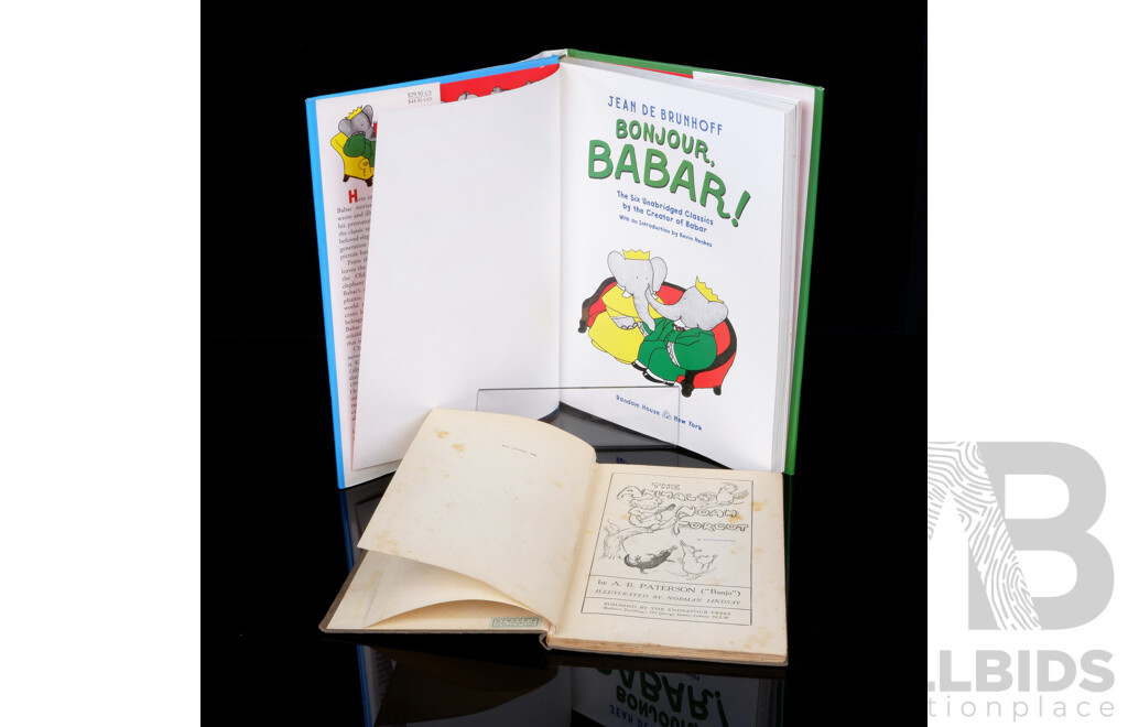 Bonjour Babar, Jean De Brunhoff, Random House, 200, Hardcover with Dust Jacket Along with First Edition 1933,  A.B Patterson Illustrated the Animals Noah Forgot