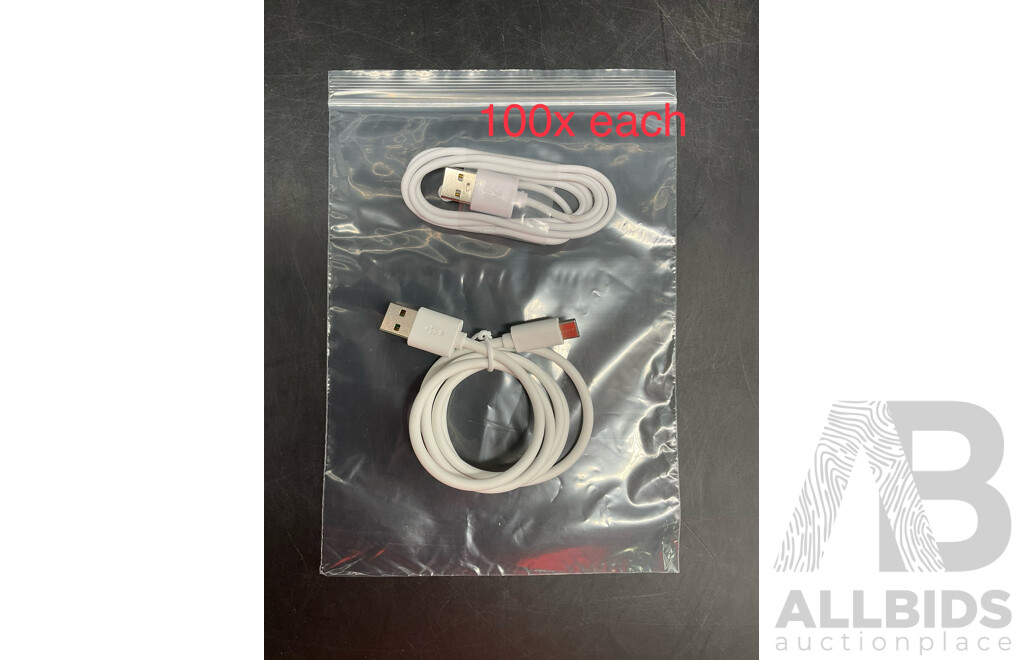 BULK LOT of USB C Cable, USB 2 Pin Magnetic Cable and Ziplock Bag - Approx 100 Each - LOT of 3