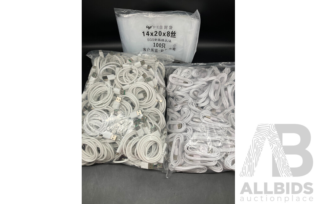 BULK LOT of USB C Cable, USB 2 Pin Magnetic Cable and Ziplock Bag - Approx 100 Each - LOT of 3
