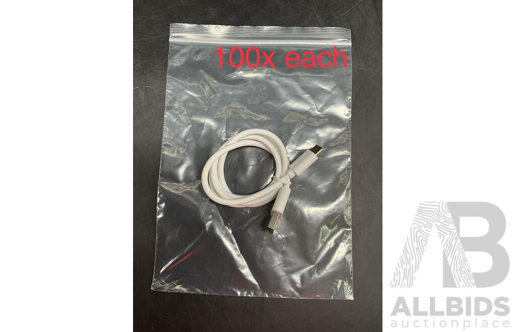 BULK LOT of USB C Cable and Zip Lock Bag - Approx 100 Each - LOT of 2