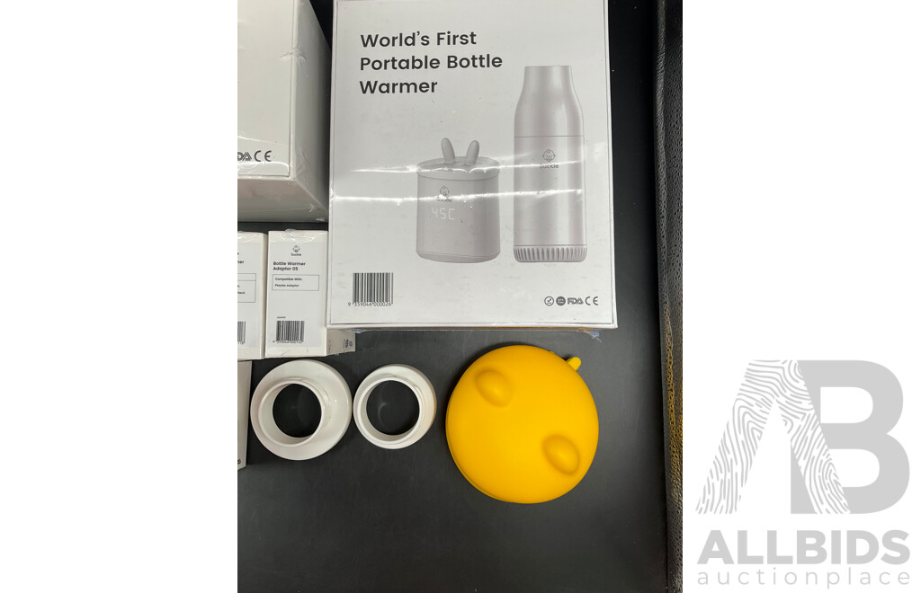 SUCKLE Food Warmer, Portable Bottle Warmer, Portable Bottle Warmer with Bottle, Bottle Adaptors and Spare Lids for Food Warmer - Lot of 10