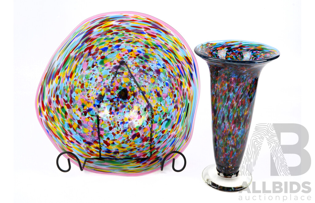 Two PIeces Hand Made Australian Studio Art Glass by Gordon Studio, with Original Labels