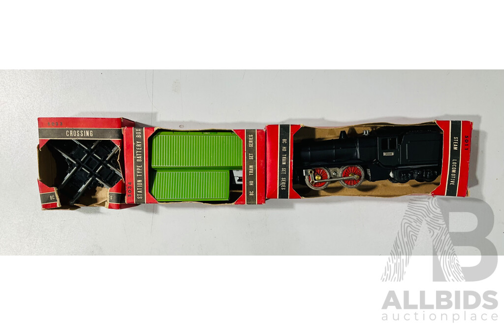 Vintage Bandai Baby Pressed Steel HO Scale 414 BC Train Set in Original Box