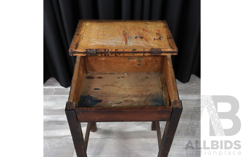 Vintage Oak Lift Top Students Desk