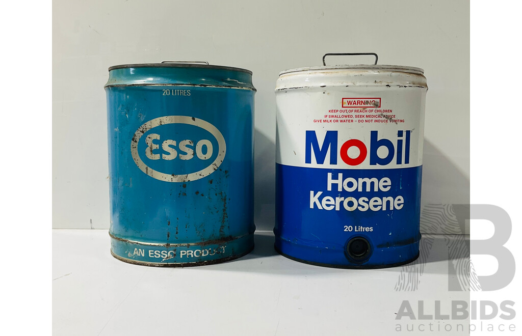 Pair of Vintage Metal Drums Including Mobil Drum and Esso Drum