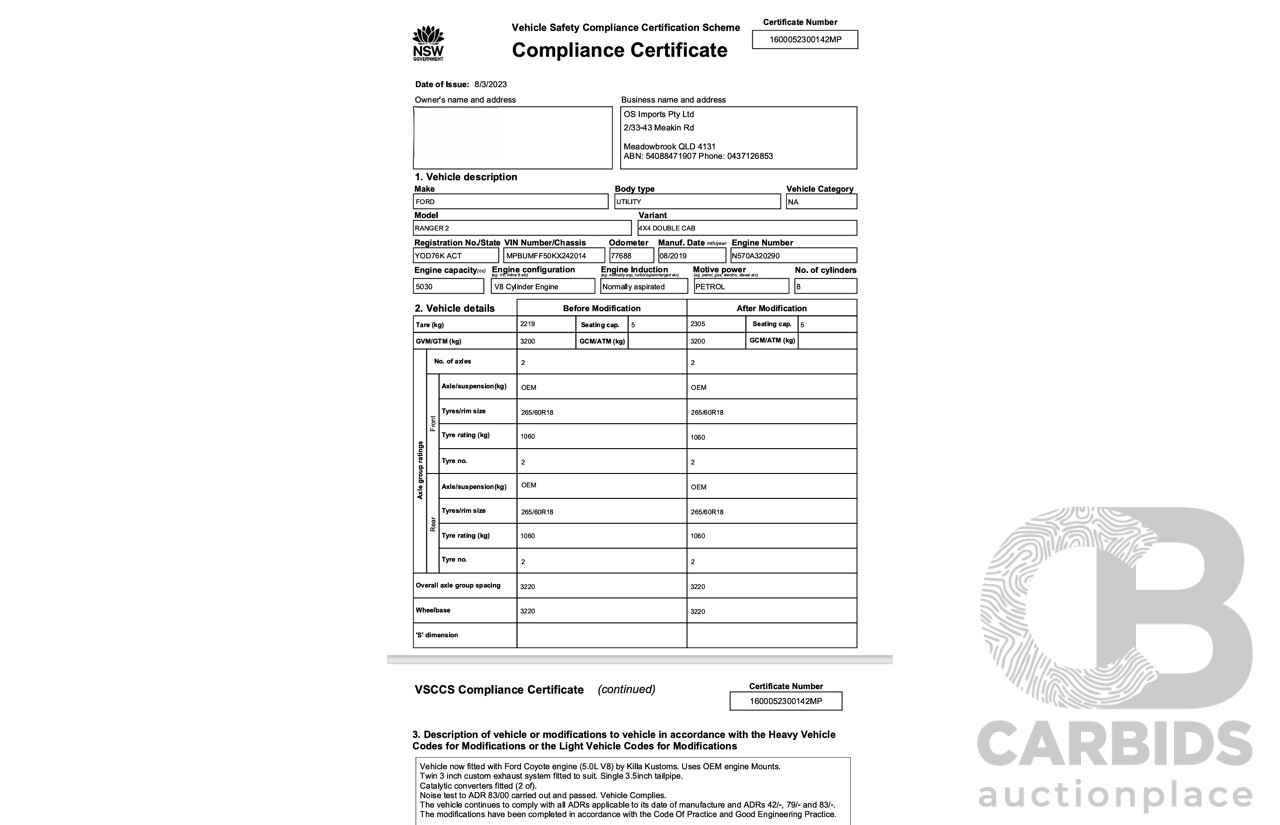 8/2019 Ford Ranger Wildtrak 3.2 (4x4) PX MKIII MY19.75 4d Dual Cab P/Up Meteor Grey V8 5.0L - Modified & NSW Engineered