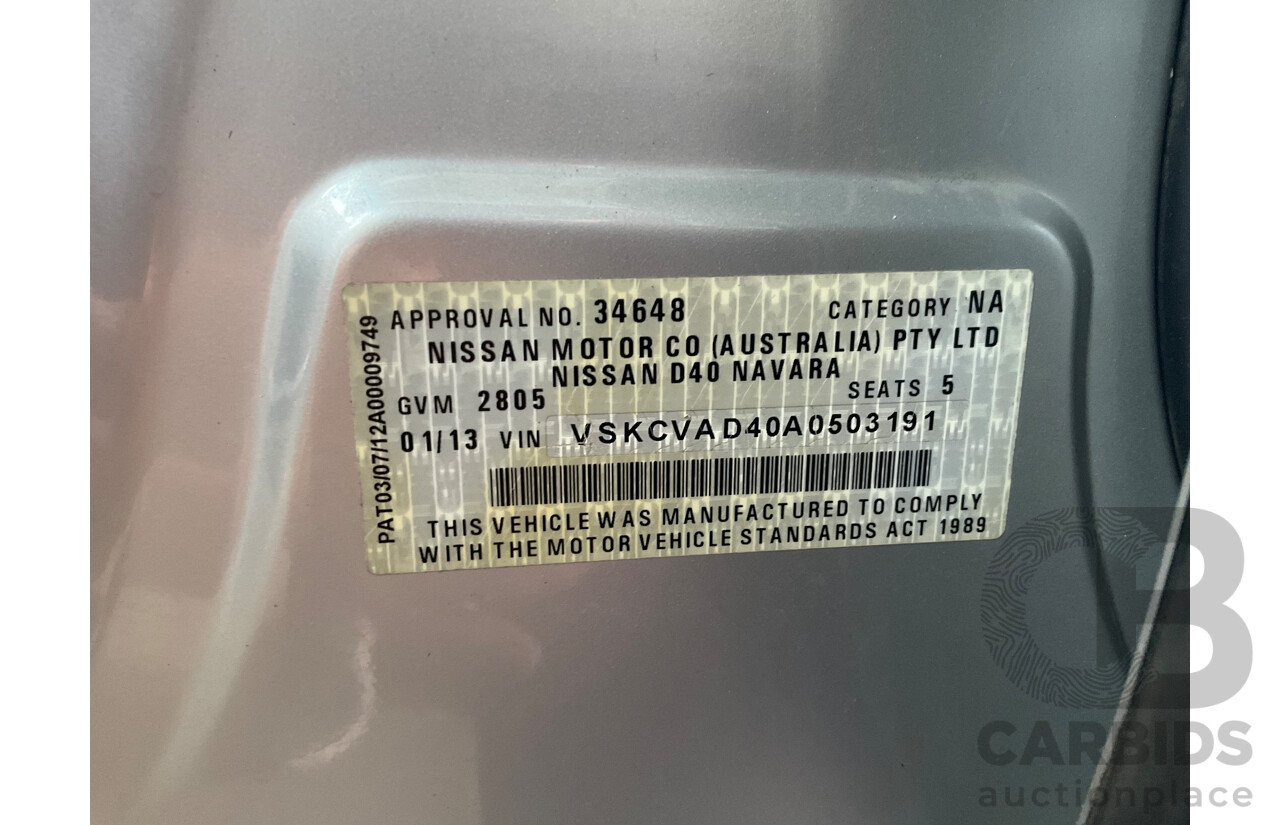 01/2013 Nissan Navara ST (4x2) D40 MY12 Dual Cab P/Up Silver Lightning Metallic Turbo Diesel 2.5L