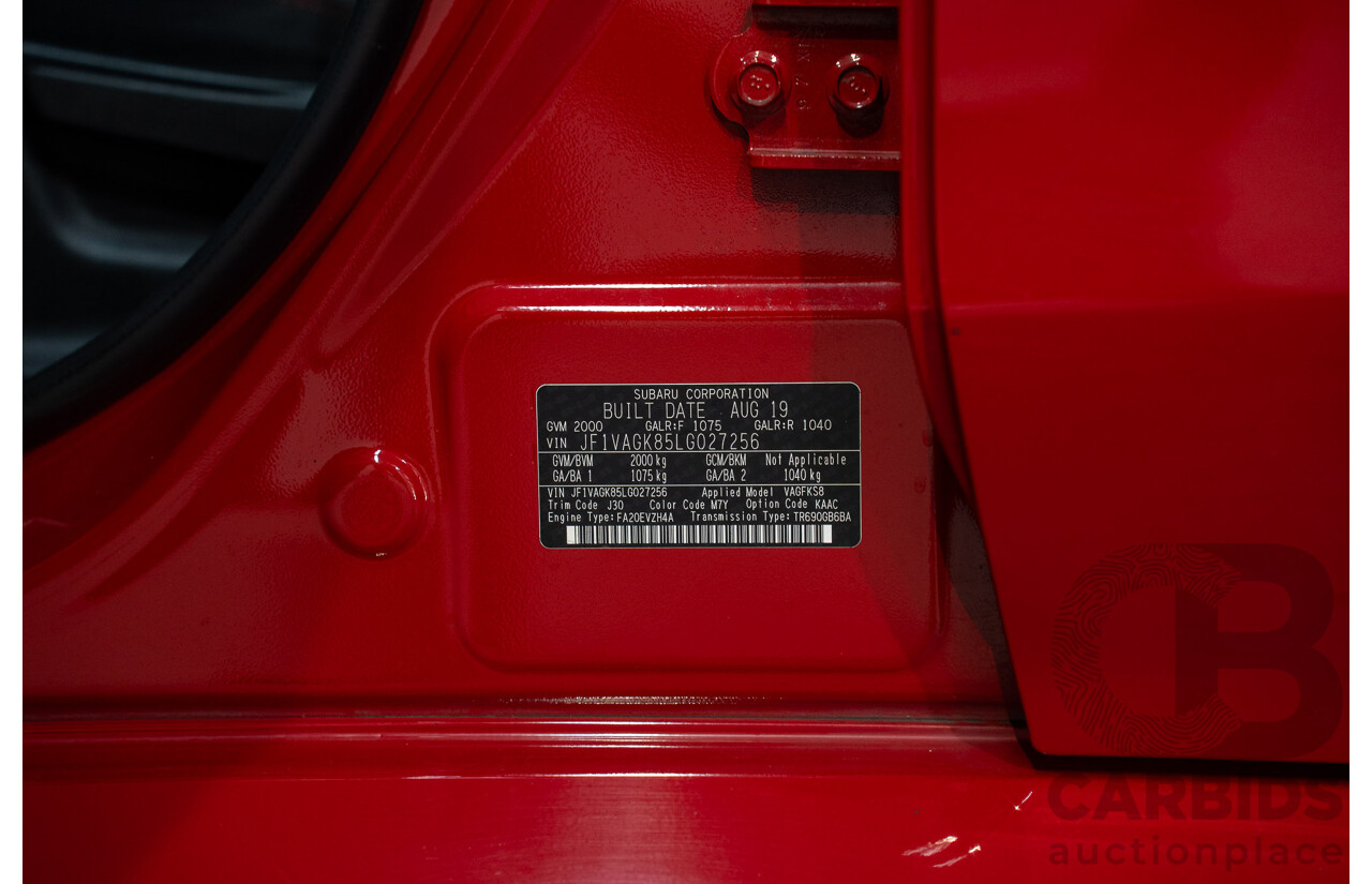 10/2019 Subaru WRX (AWD) MY20 4d Sedan Pure Red Turbo 2.0L