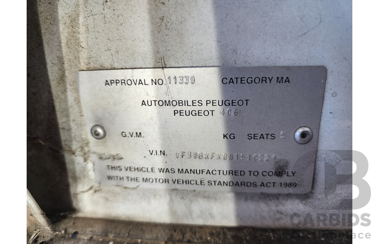 12/2002 Peugeot 406 SV D9 (II) 4d Sedan White 2.9L