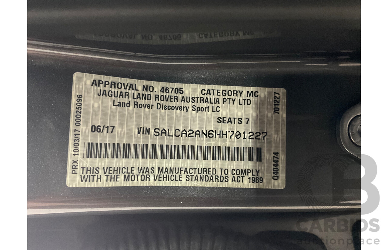 06/2017 Land Rover Discovery Sport TD4 150 SE (AWD) LC MY17 4d Wagon Ammonite Grey Metallic Turbo Diesel 2.0L - 7 Seater