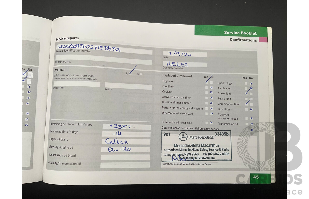 2/2005 Mercedes-Benz CLK200K Elegance C209 2d Coupe Obsidian Black Metallic Supercharged 1.8L