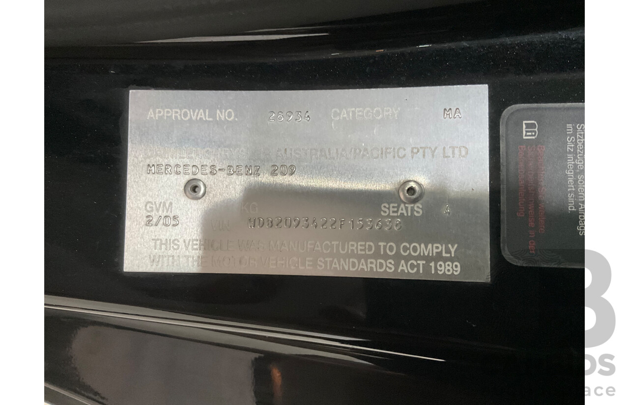 2/2005 Mercedes-Benz CLK200K Elegance C209 2d Coupe Obsidian Black Metallic Supercharged 1.8L