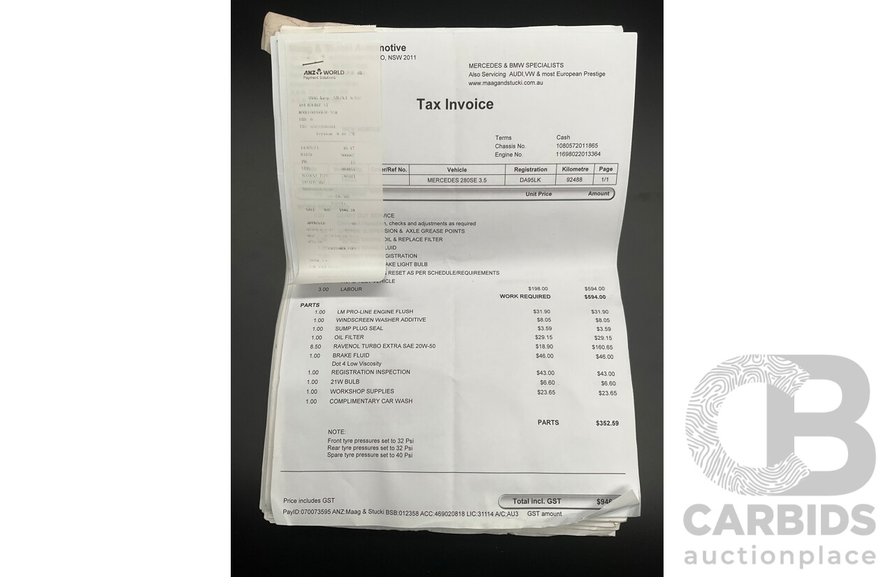 10/1972 Mercedes Benz 280 SE 3.5 W108 4d Sedan Papyrus White V8 3.5L