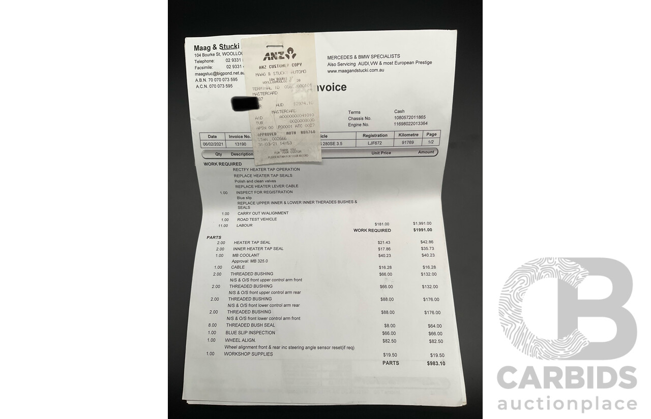 10/1972 Mercedes Benz 280 SE 3.5 W108 4d Sedan Papyrus White V8 3.5L