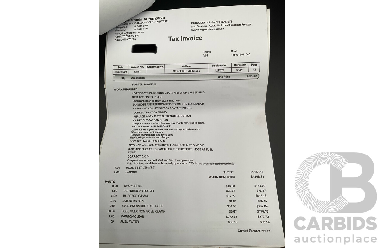 10/1972 Mercedes Benz 280 SE 3.5 W108 4d Sedan Papyrus White V8 3.5L