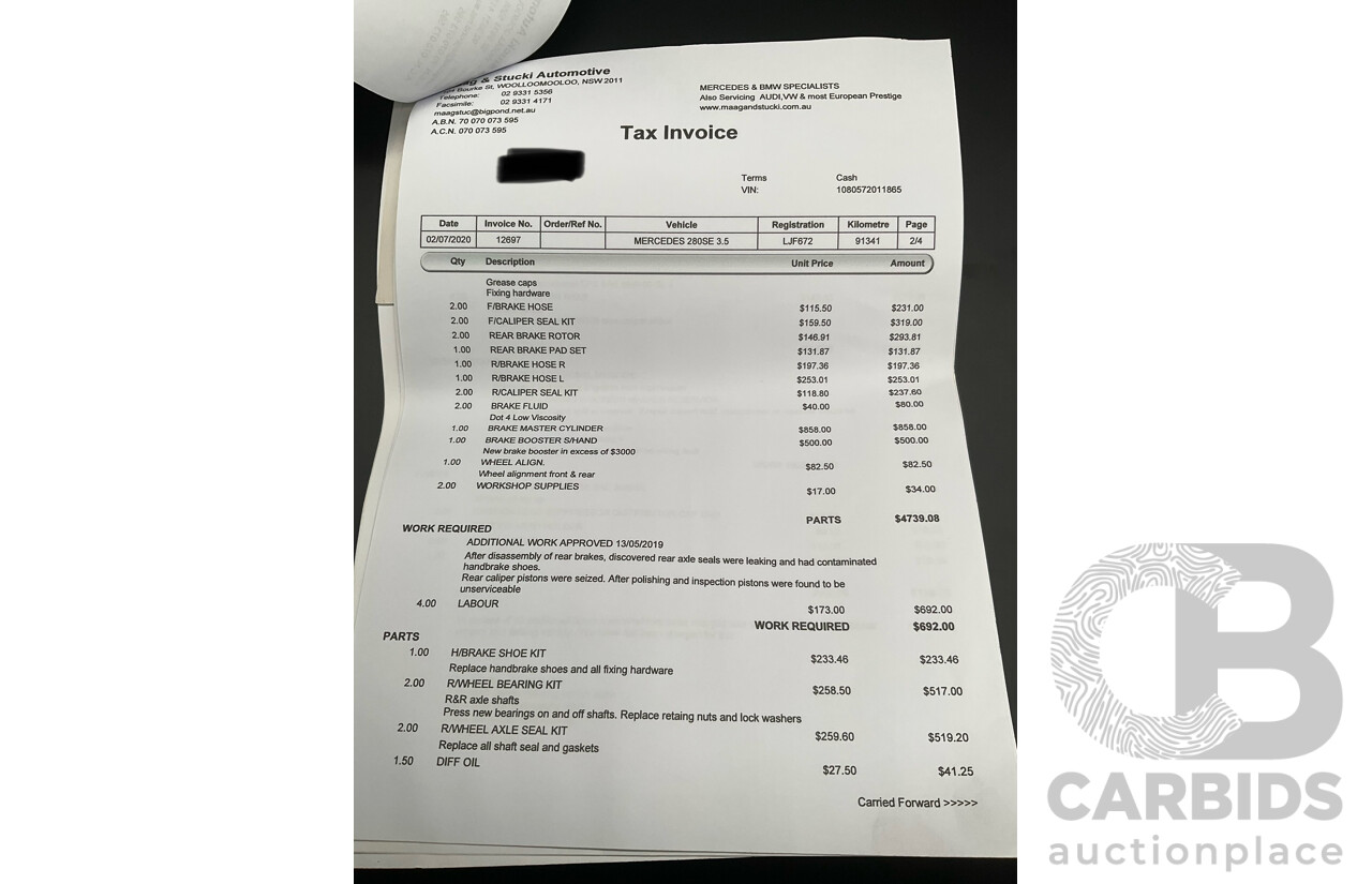 10/1972 Mercedes Benz 280 SE 3.5 W108 4d Sedan Papyrus White V8 3.5L