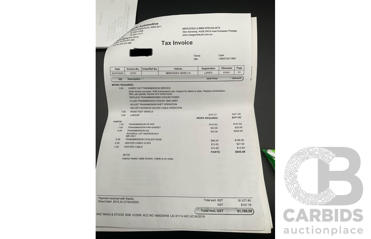 10/1972 Mercedes Benz 280 SE 3.5 W108 4d Sedan Papyrus White V8 3.5L