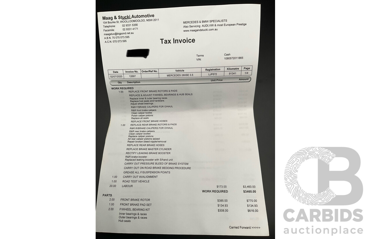 10/1972 Mercedes Benz 280 SE 3.5 W108 4d Sedan Papyrus White V8 3.5L