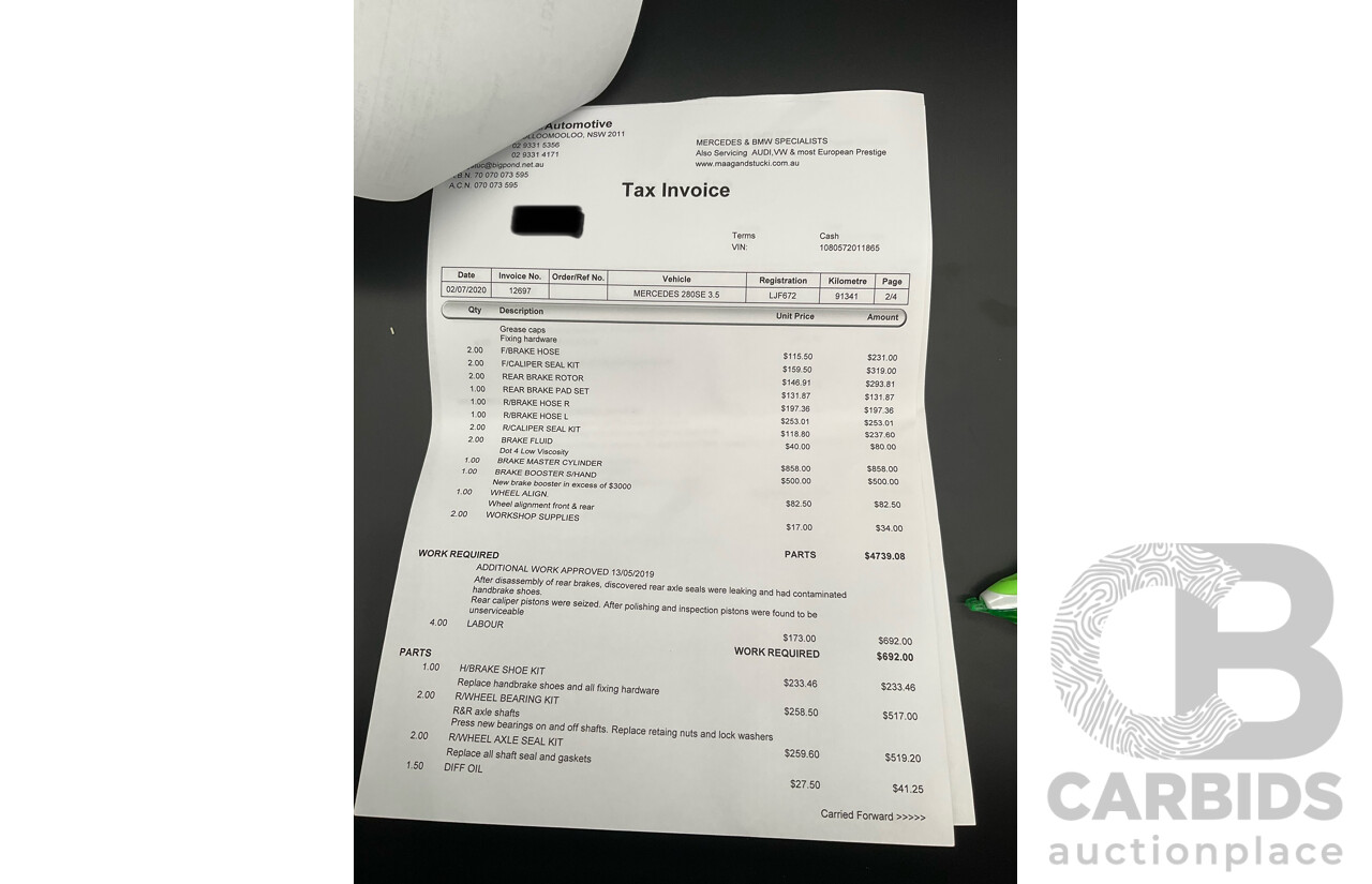 10/1972 Mercedes Benz 280 SE 3.5 W108 4d Sedan Papyrus White V8 3.5L