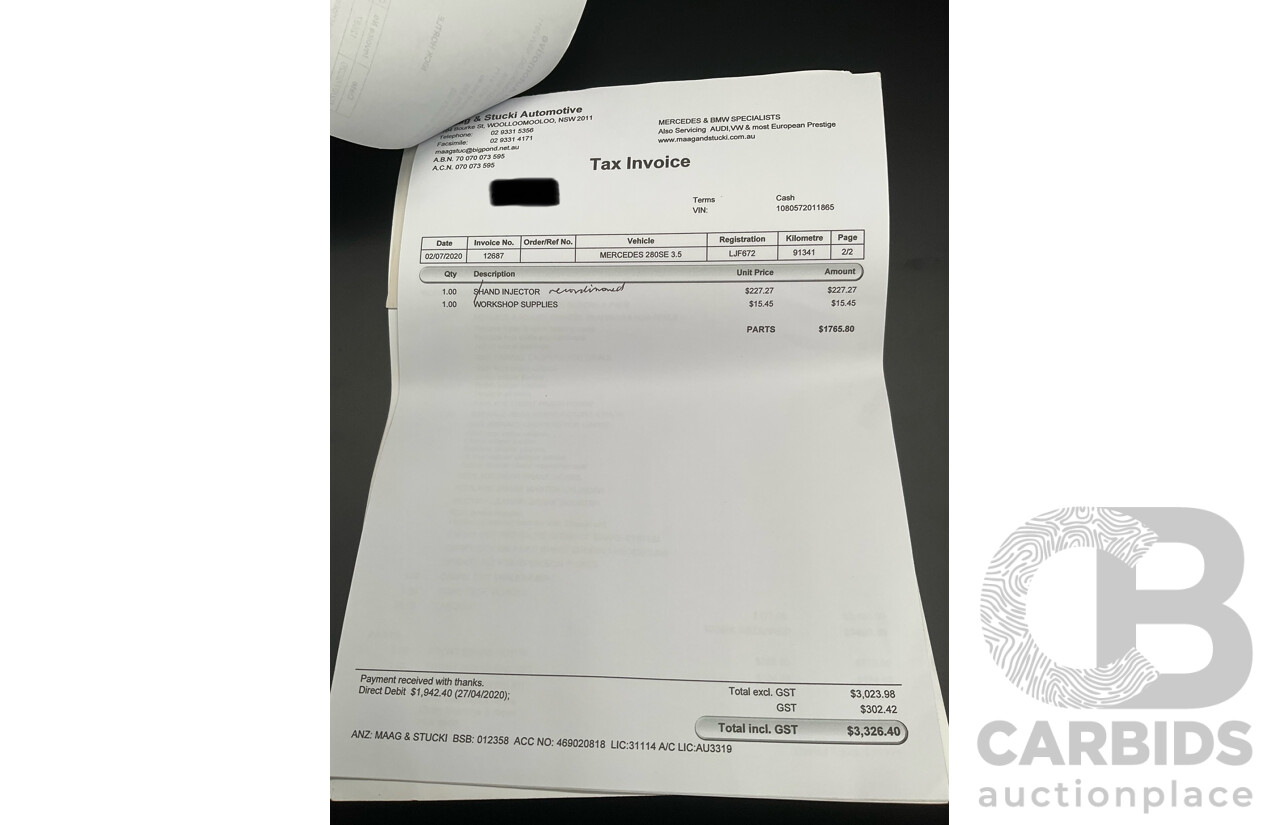 10/1972 Mercedes Benz 280 SE 3.5 W108 4d Sedan Papyrus White V8 3.5L