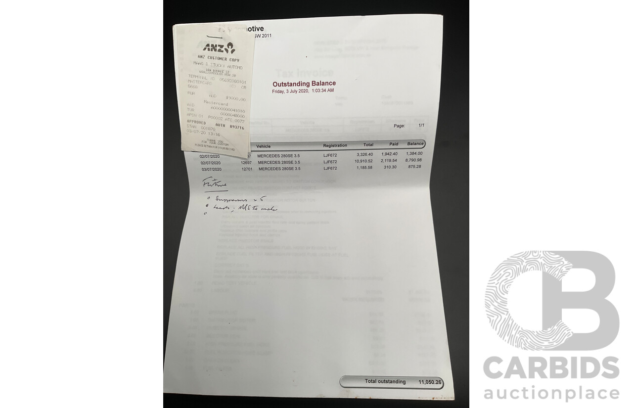 10/1972 Mercedes Benz 280 SE 3.5 W108 4d Sedan Papyrus White V8 3.5L