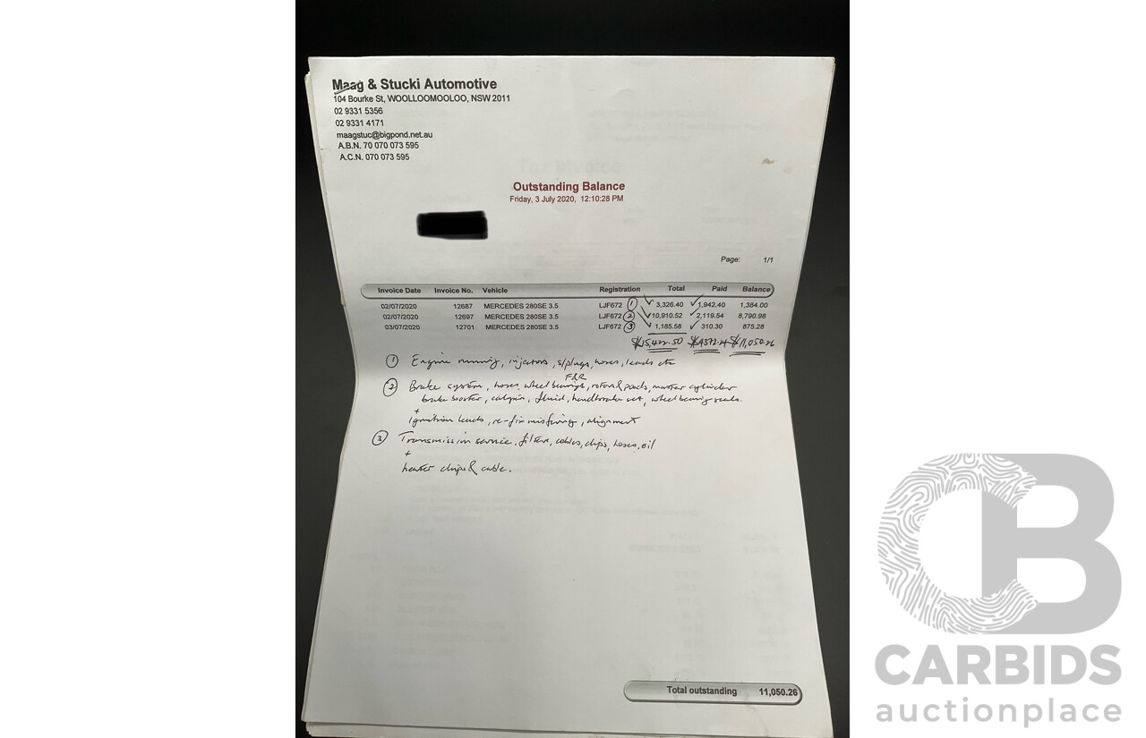 10/1972 Mercedes Benz 280 SE 3.5 W108 4d Sedan Papyrus White V8 3.5L