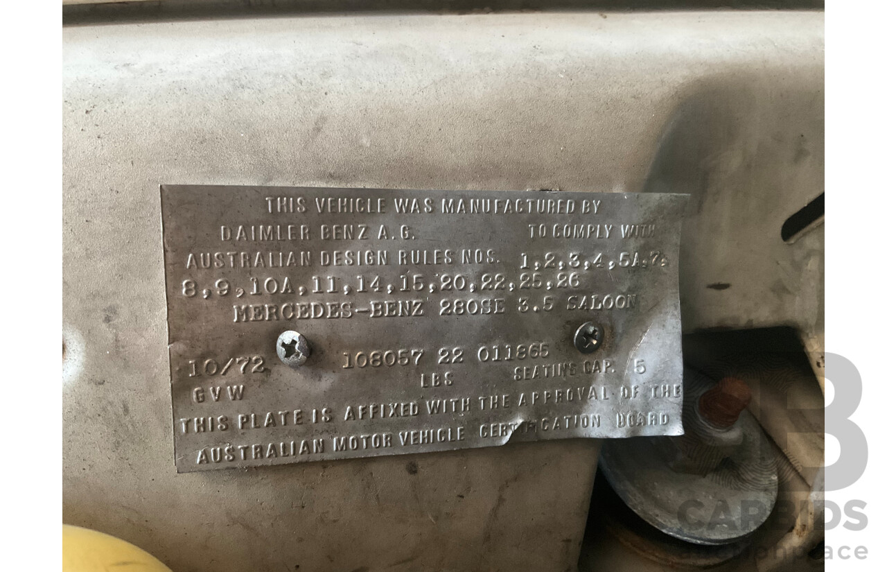 10/1972 Mercedes Benz 280 SE 3.5 W108 4d Sedan Papyrus White V8 3.5L