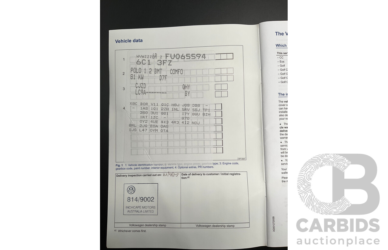 3/2015 Volkswagen Polo 81 TSI Comfortline 6R MY15 5d Hatchback Pure White Turbo 1.2L