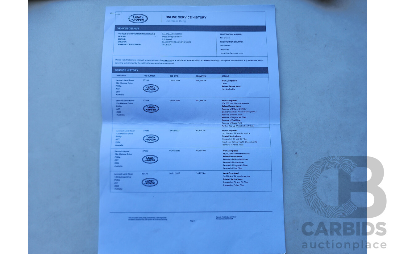 5/2017 Land Rover Discovery Sport TD4 HSE Luxury LC MY17 4d Wagon White 2.0L