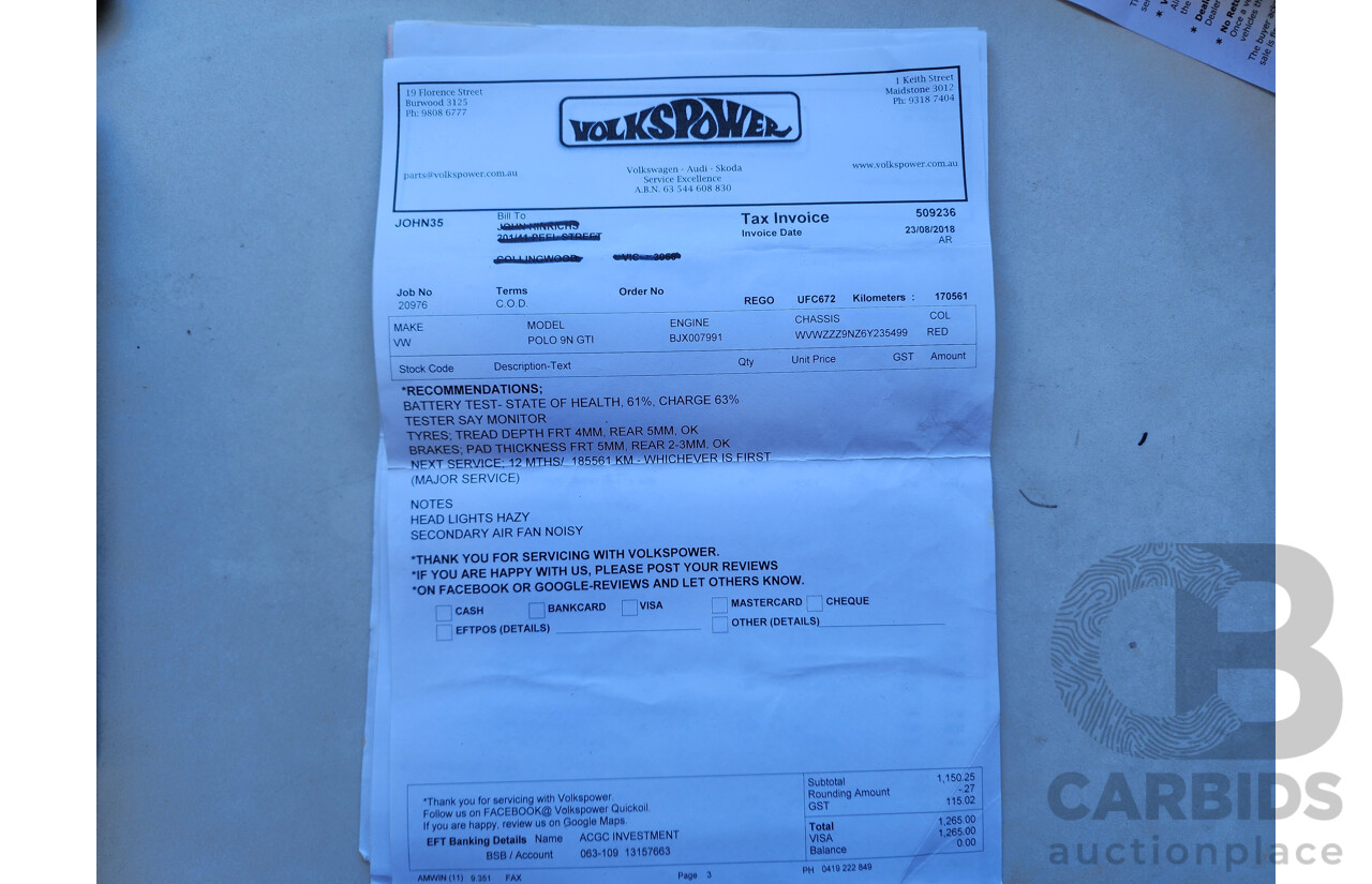 7/2006 Volkswagen Polo GTi 9N 3d Hatchback Red 1.8L