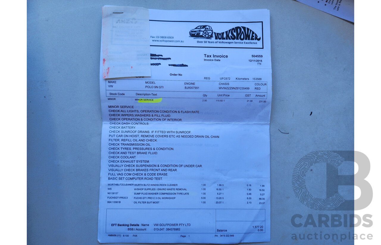 7/2006 Volkswagen Polo GTi 9N 3d Hatchback Red 1.8L