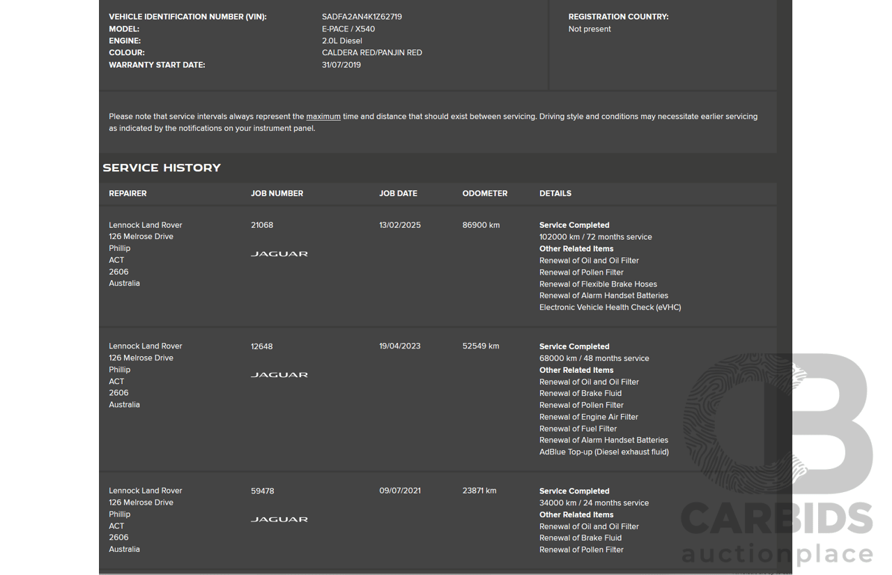 06/2019 Jaguar E-Pace D150S (AWD) 110kW X540 MY19 4D Wagon Caldera Red Turbo Diesel 2.0L