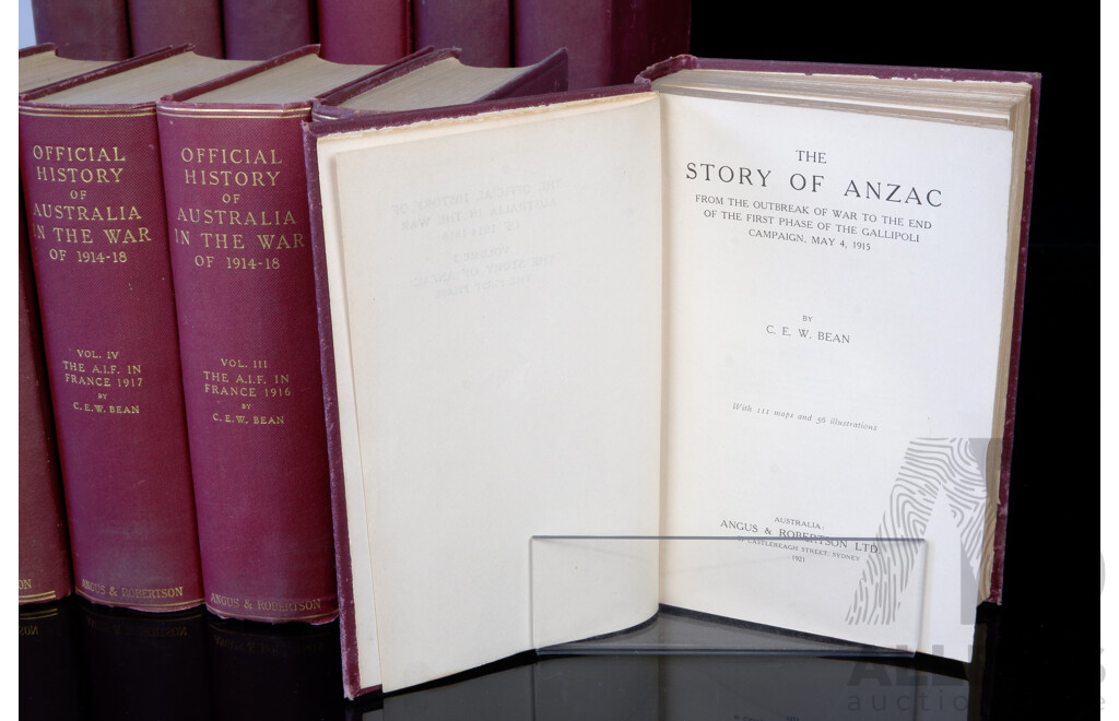 Complete 12 Volume First Edition Set C E W Bean Official History of Australia in the War of 1914 to 1918, Angus & Robertson, Sydney, All Cloth Bound Hardcovers