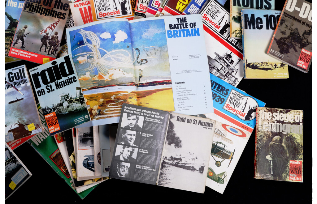 Collection 19 Purnell's History of the Second World War Books Along with Collection Military Magazines