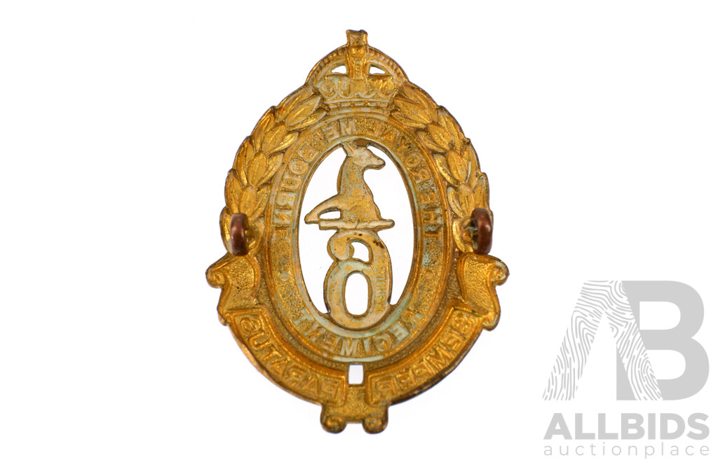 Vintage Australian Brass Royal Melbourne Regiment 6th Infantry Battalion Hat Badge, 1930 to 1942