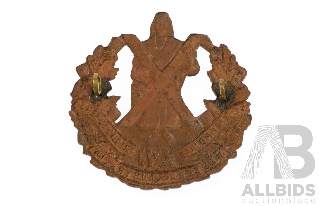 Vintage Australian Copper Cameron Highlanders of WA 16th Infantry Battalion Hat Badge, 1930 to 1942