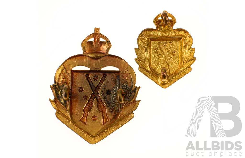 Two Vintage Australian Brass Royal Australian Infantry Corps Hat Badges, 1948 to 1953