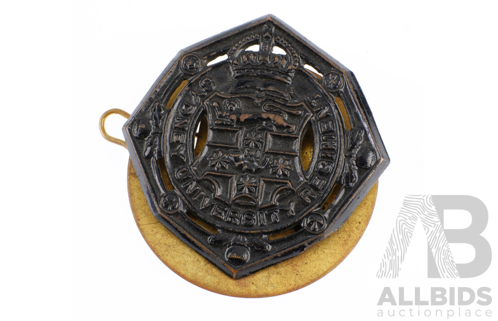 Vintage Brass & Copper Sydney University Regiment Hat Badge, 1930 to 1942